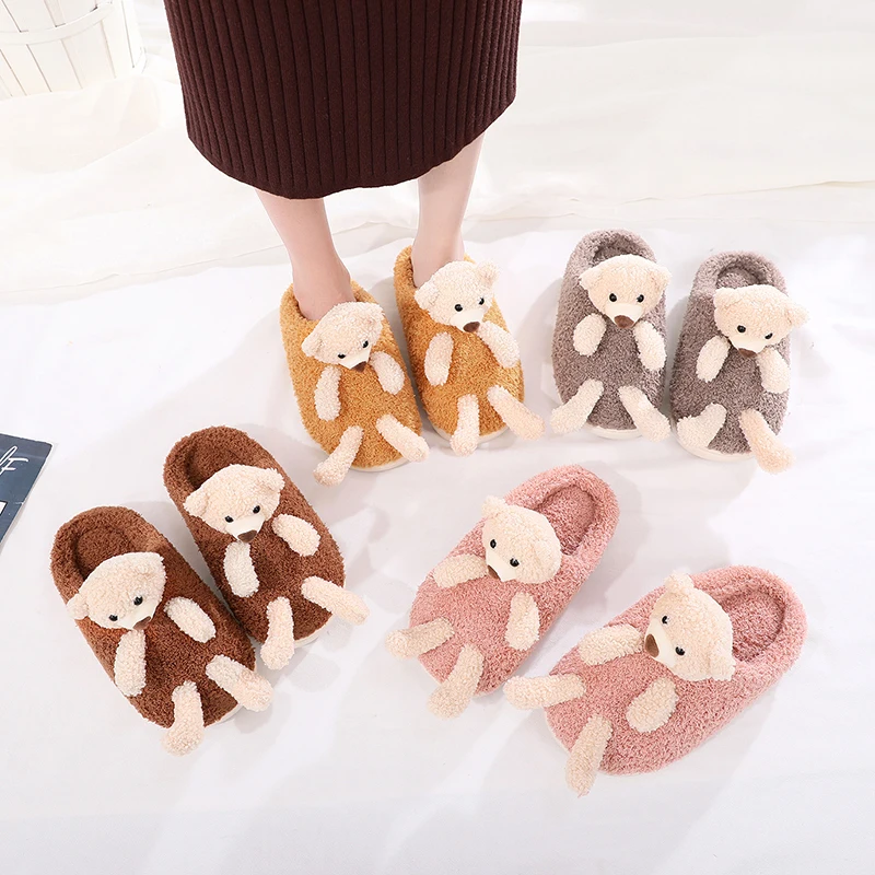 Sætte gået i stykker Begyndelsen Cute Woman Slippers Gummy Bear Doll Ladies In Winter Fluffy Slippers for  Indoor Use Non Slip Warm Cotton Slippers|Slippers| - AliExpress