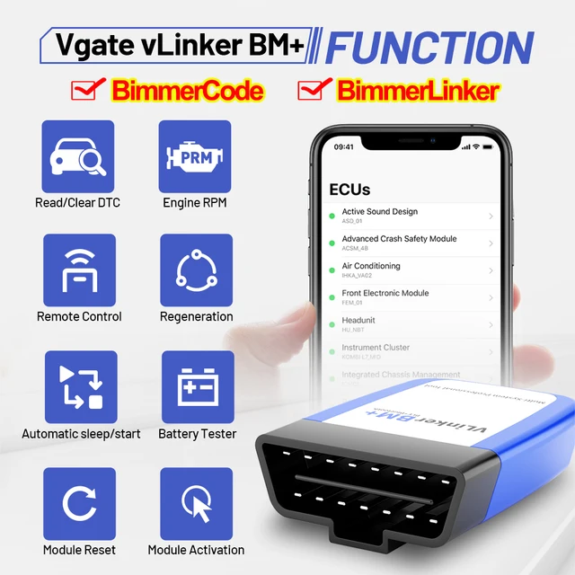 Vgate vLinker BM+ ELM327 V2.2 BT 4.0 wifi For BMW Scanner OBD 2 OBD2 Car Diagnostic Auto Tool ELM 327 ODB2 Bimmercode