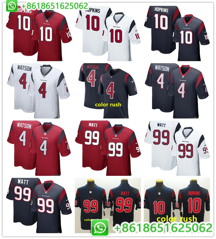 Мужчины Хьюстон JJ Watt Deshaun Watson DeAndre Hopkins мужские цветные футбольные майки