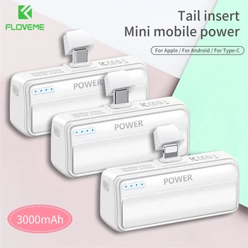 

FLOVEME 3000mAH Pocket Mini Power Bank for Xiaomi Mi Portable External Battery Charger for iPhone Type C Poverbank Carriage Plug