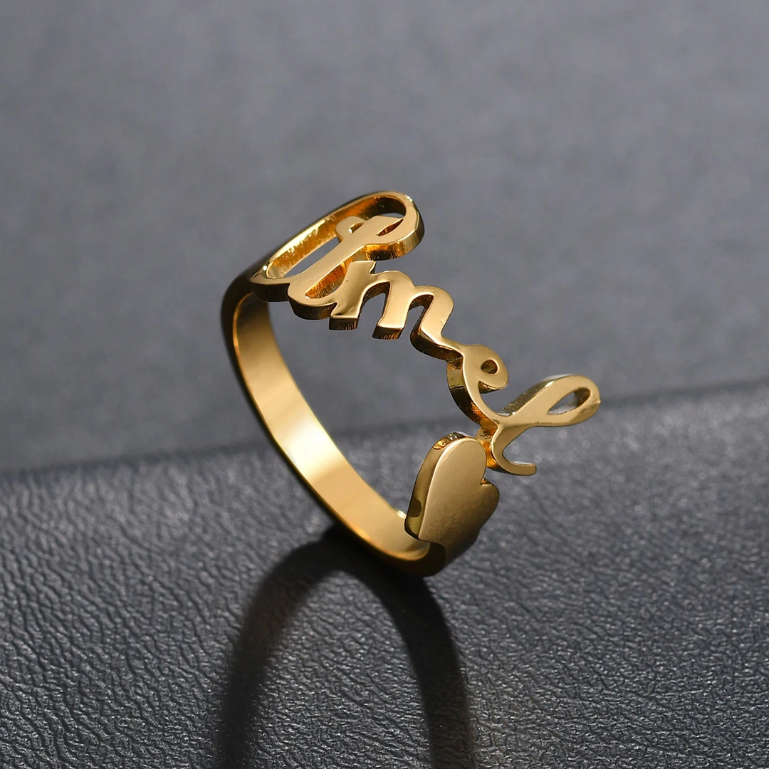 

Alphabet Ring Adjustable Stainless Steel Open Ring For Women Heart Personalized Custom Wedding Band Ring Couple Rings Jewelry