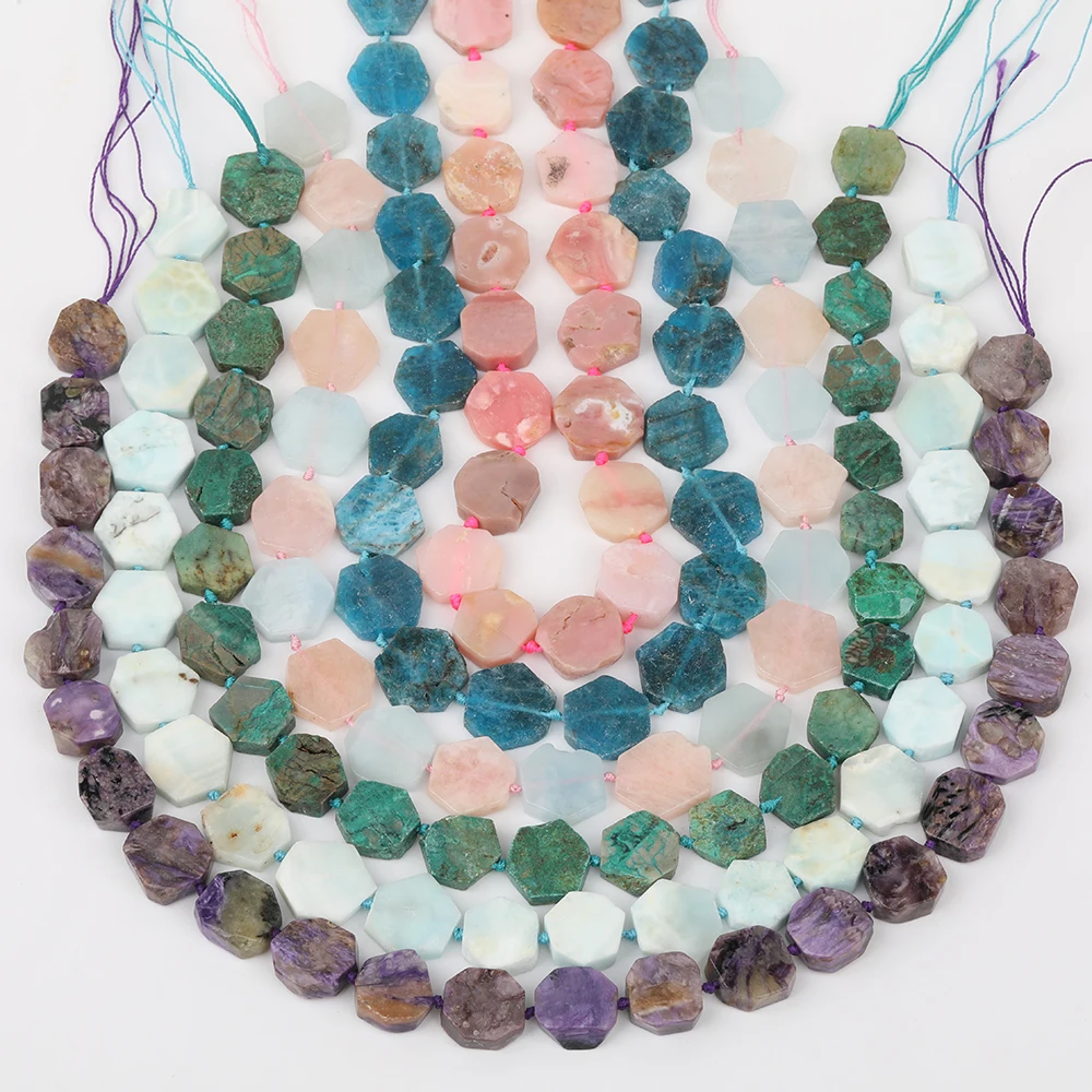 Fios da Joia Laje Opala Rosa Natural Octangle Grânulos Soltos Facetada Fatia Azul Apatite Encantos Contas Pingente Xt-11amce