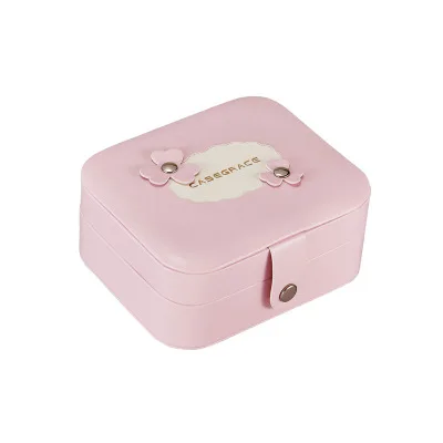 Pink Шкатулка для ювелирных изделий из кожи на пуговицах, шкатулка для ювелирных изделий, простой стиль, хранение косметики с зеркалом, органайзер для макияжа, ожерелье, держатель для серег - Цвет: Pink