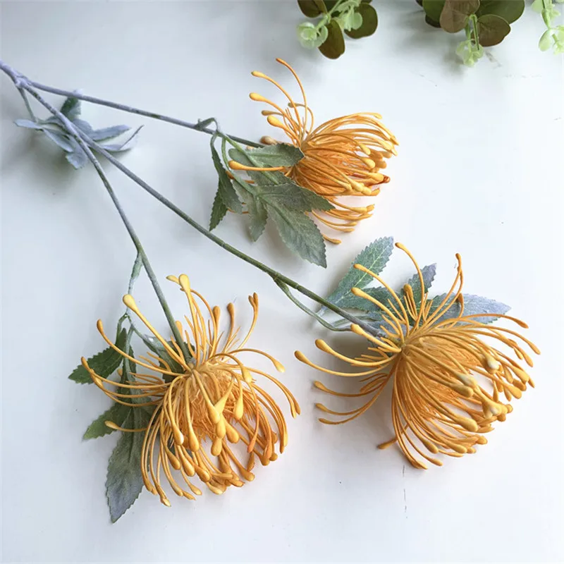 3 головки/ветка Leucospermum искусственные цветы для свадебного украшения Флорес Искусственные пластиковые искусственные цветы - Цвет: A orange
