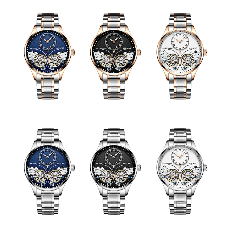 AILANG Fashion Luxury Automatic Mechanical Men's Watch Famous Brand Double Tourbillon Watch Waterproof Mens Zegarek Męski