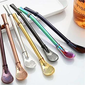 

Stainless Steel Drinking Straw Spoon Tea Filter Yerba Mate Tea Straws Health Gourd Reusable Tea Tools Washable Bar Accessories