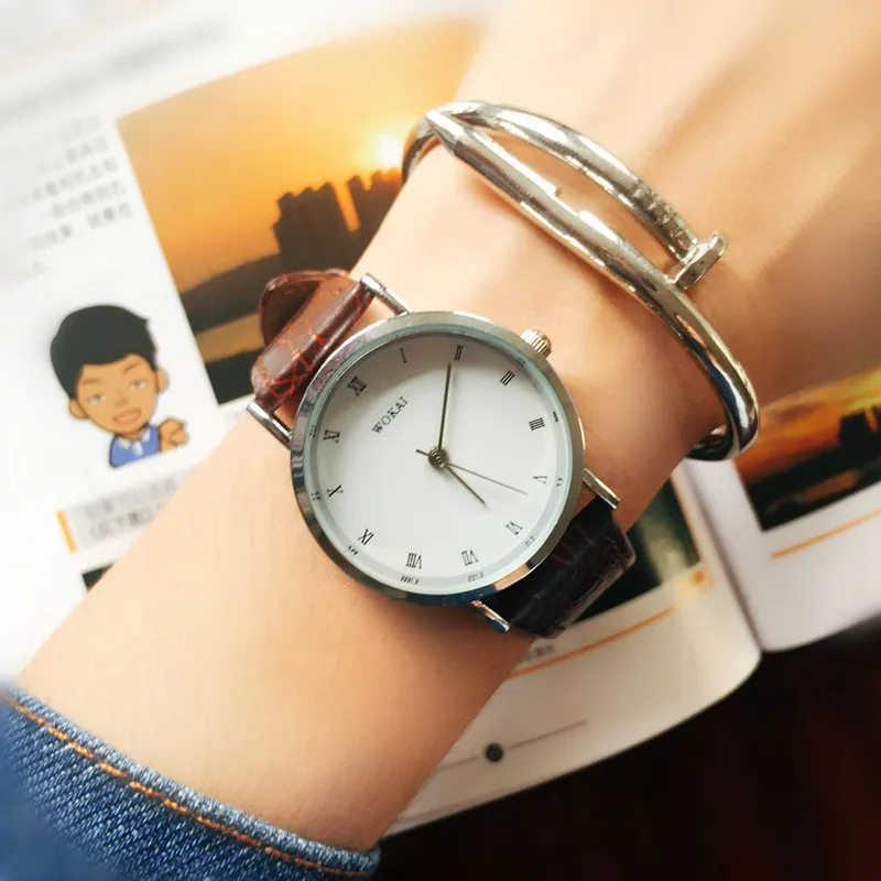 brown men WOKAI, белые, парные часы, короткие, модные, часы для женщин, мужчин, relojes para pareja, кожаный ремешок, для девушек, мужчин, часы, подарок, reloj mujer - Цвет: brown men