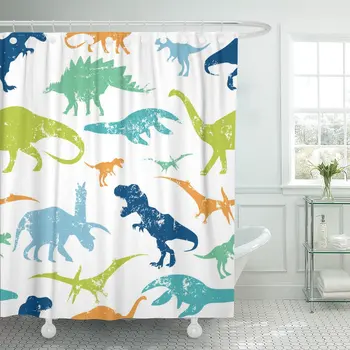 

Green Kids Dino Pattern for Original Rex Dinosaur Boys Shower Curtain Waterproof Polyester Fabric 72 x 72 Inches with Hooks