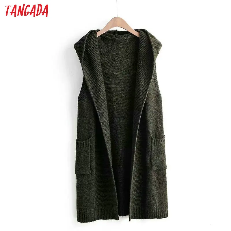 Tangada женский однотонный вязаный длинный жилет пальто винтажный Женский новое поступление свитер кардиган-безрукавка женский топ 1F107