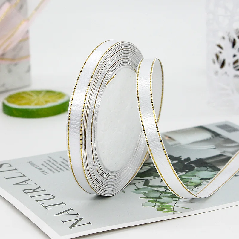 Elegant Gold-Edged Satin Ribbon - 22 Meters, Perfect for Gift Wrapping & Decorations