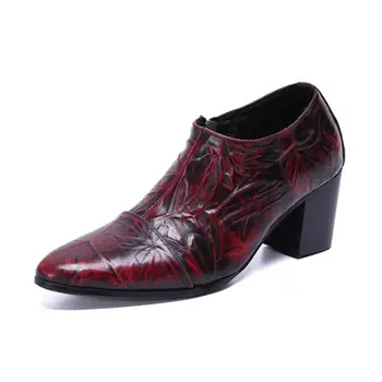 

New Pointed Toe High Heel Men Shoes Embossed Leather Trending Club Bars Party Shoes Retro Wedding Dress Shoes Plus Size 37-46