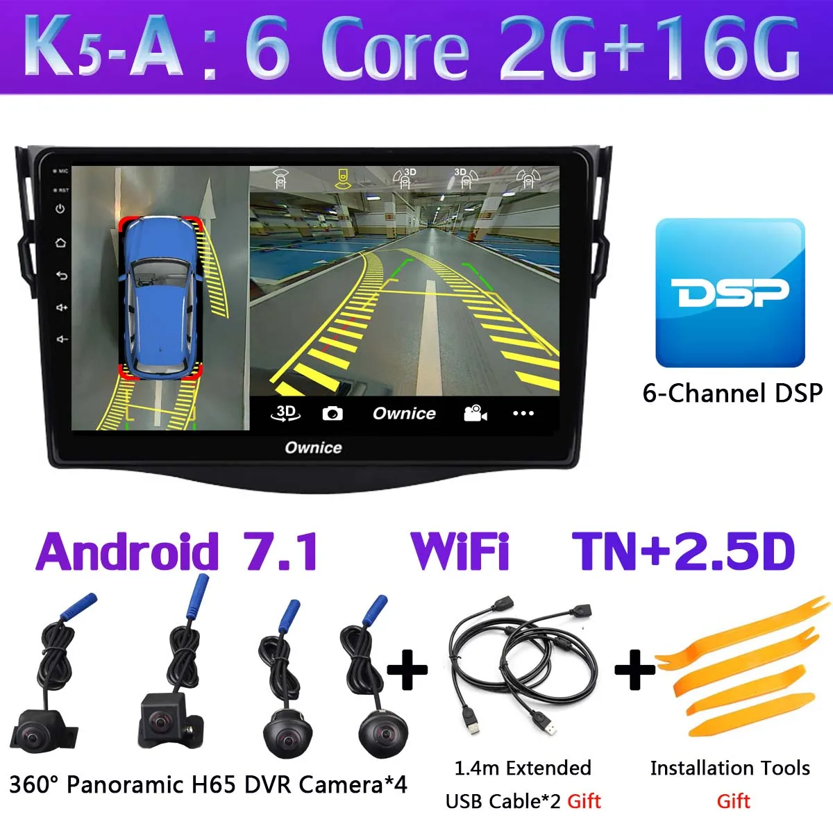 K5-A 360 ° панорамный Android 9,0 4G+ 64G gps компактное минирадио SPDIF CarPlay Автомобильный мультимедийный плеер для Peuget 107 Toyota RAV4 RAV 4 2007 - Цвет: K5-A