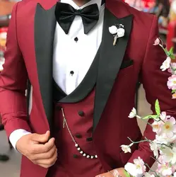 Men's Suit Fashion Formal Business Slim Fit 3-Pieces Blazers Burgundy Pant Men's Tuxedo Wedding Men Suits Groom Suit For Wedding