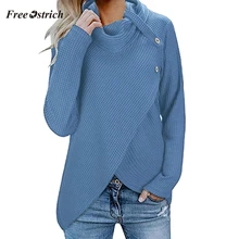 Свободный женский свитер из страуса, зимний свитер с длинным рукавом, на пуговицах, с воротником-хомутом, повседневный вязаный пуловер, туника, Повседневные свитера, мода 908
