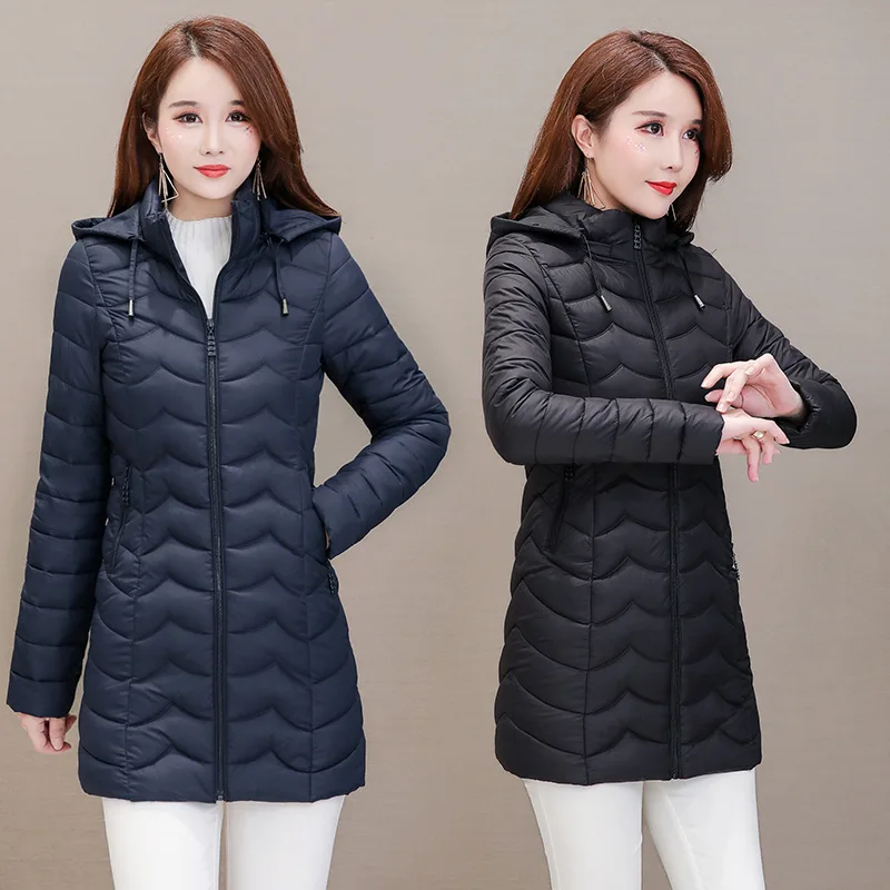 

Winter Women's Thick down Jacket Cotton-padded Clothes Mid-length Korean-style Hooded down Jacket Coat