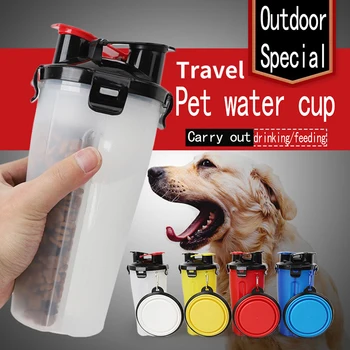 

Portable 2 in 1 Pet Travel Water Bottle Food Container With Folding Silicone Pet Bowl Outdoor Travel Dog Cat Feeder Cup