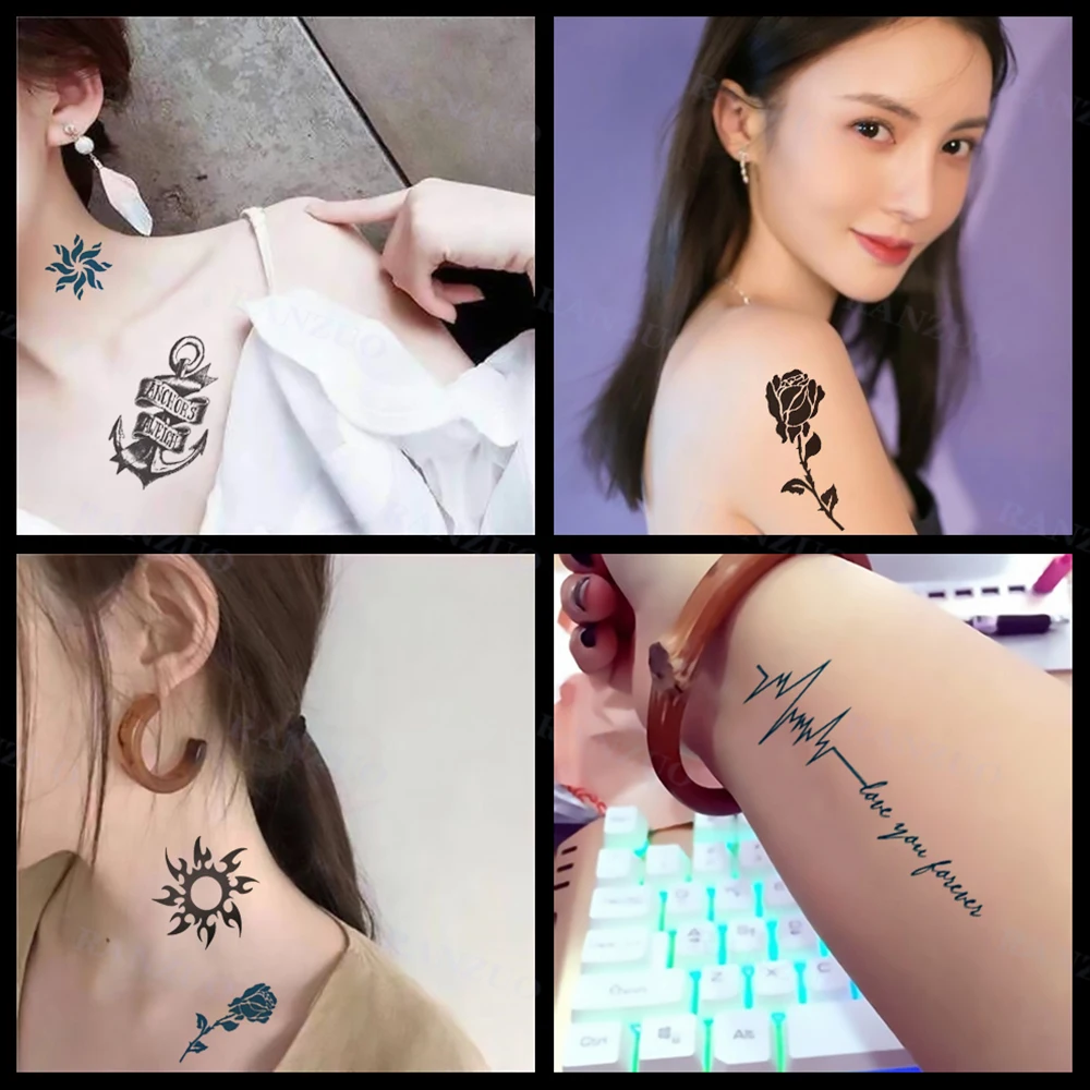 Temporary Tattoo Sticker English Letters Skull Anchor Body Art Tattoo Arm  Foot Chest Neck Clavicle Baby Boy Girl Fake Tattoo - Temporary Tattoos -  AliExpress