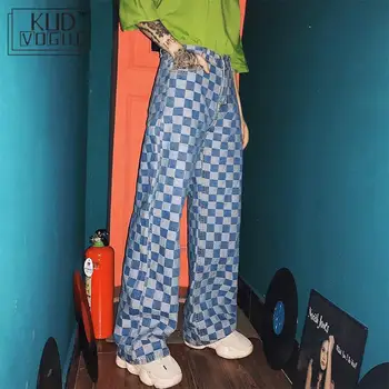

Wide Leg Pants Plaid Harajuku Unisex Pattern High Waist Loose Long Hip Hop Women Pants New Style Fashion Blue Spring Streetwear