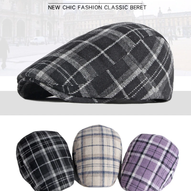 HT3708 Neue Herbst Winter Kappe Hut Männer Frauen Wolle Baskenmütze Männlich Weiblich Plaid Künstler Maler Baskenmütze Hut Flache Kappe Berets – Detail 2