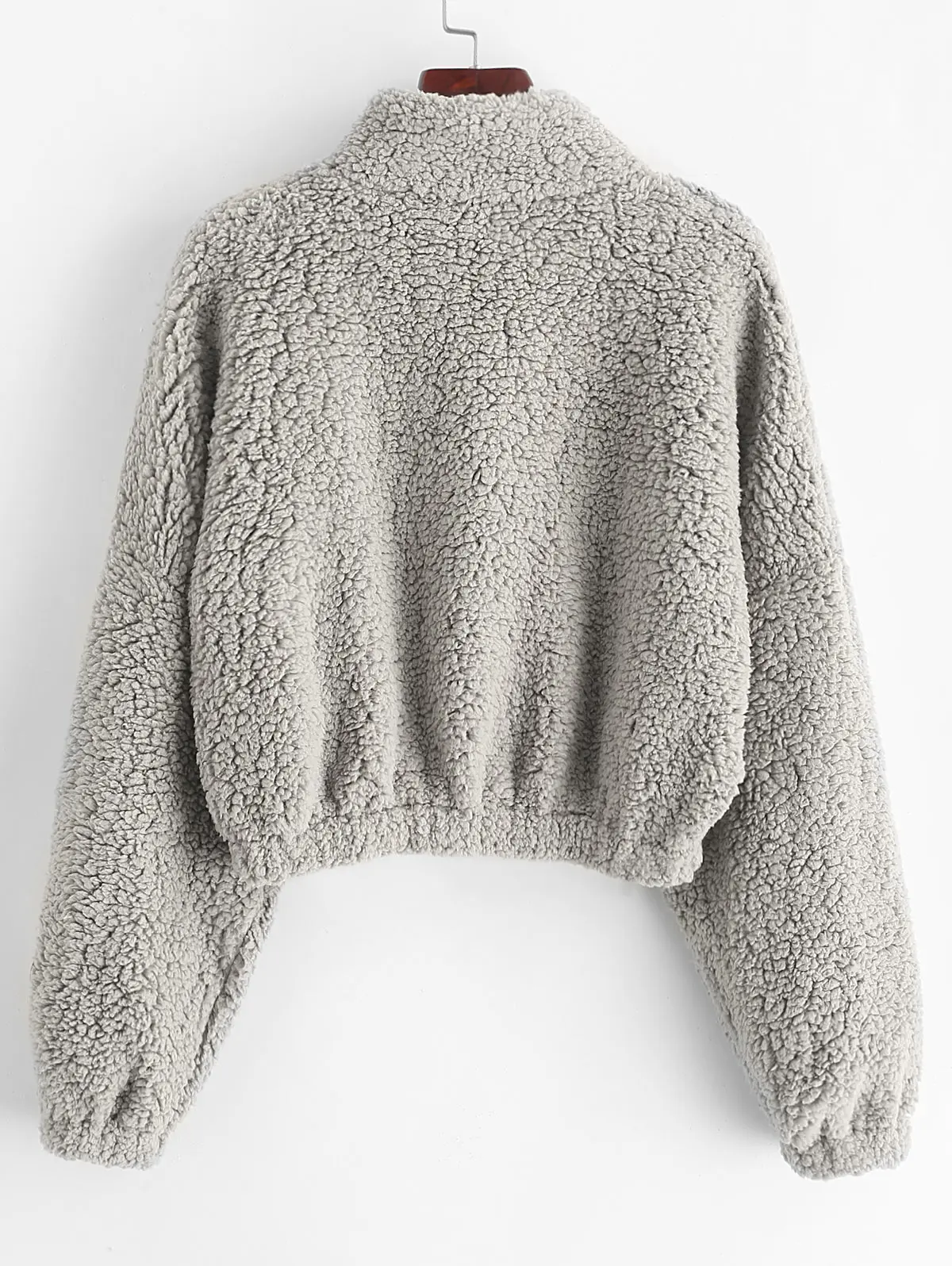 discounted ZAFUL Drop Shoulder Zip Up Teddy Coat Women Zipper Faux Fur Coat Stand-Up Collar Long Sleeve Fleece