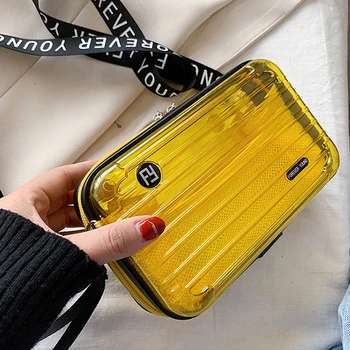 

chic clear pvc trunk shape women shoulder bags designer candy jelly bag casual letter transparent crossbody bag small flap purse