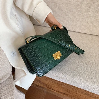 

Crocodile Pattern Crossbody Bags For Women 2019 Vintage Solid Color Shoulder Messenger Bag Designer Lady Purses and Handbags