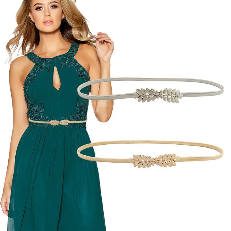 Gold Silver Elastic Belt For Women Flower Leaf Ladies Waist Belts For Dresses Stretch Skinny Metal Female Belt elastische riem