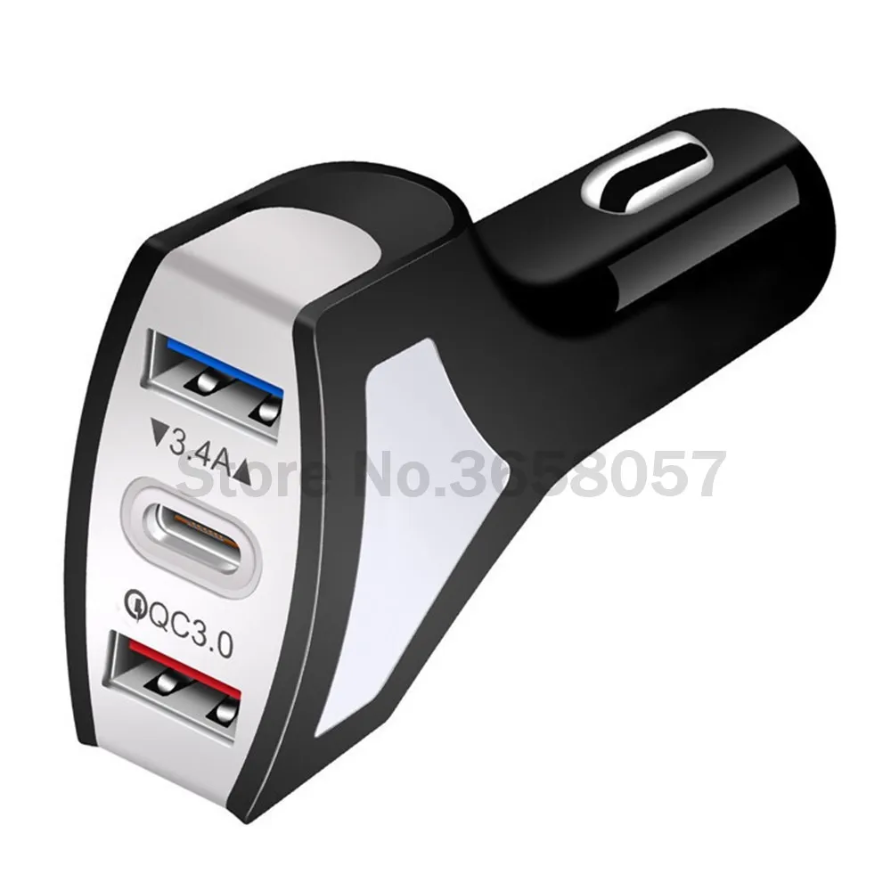 QC3.0 быстрое зарядное устройство 3 в 1 type c с двумя usb-портами автомобильное зарядное устройство Автомобильный адаптер питания для универсального телефона