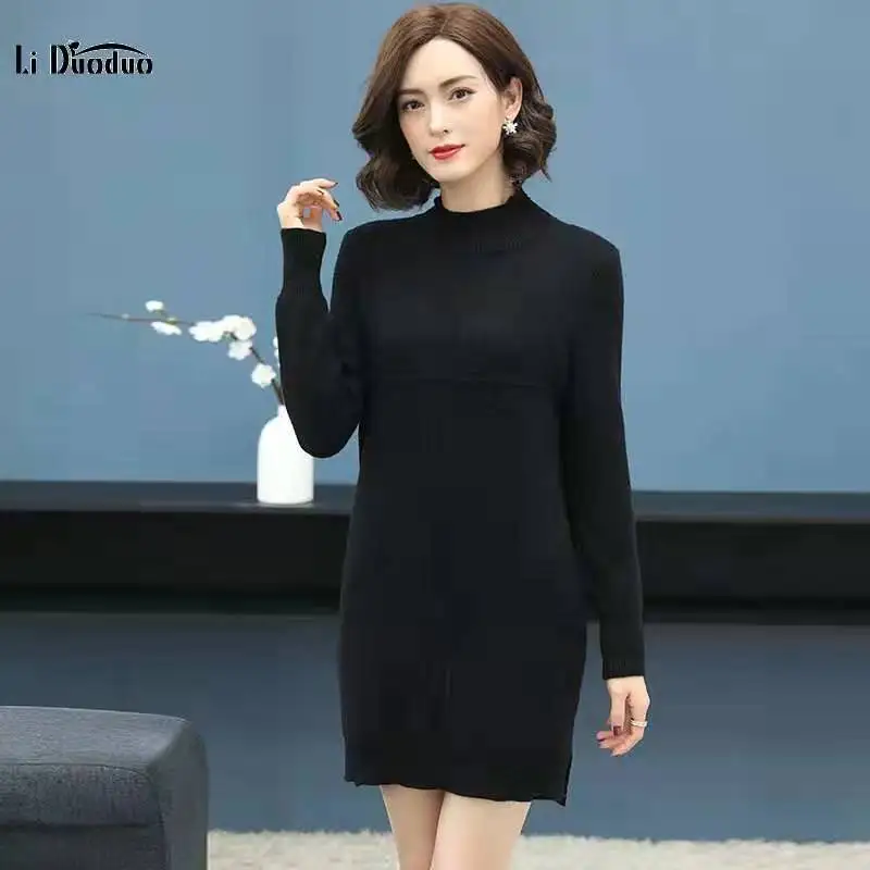 

new Winter Long Thick Sweaters for Women New Irregular O-Neck Solid Knitted Pullovers