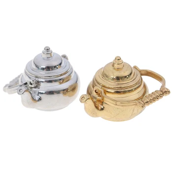 

Mini Metal Tea Pot Kettle Simulation Furniture Tea Pot Kitchen Model Toys for Doll House 1/12 Dollhouse Miniature Accessories