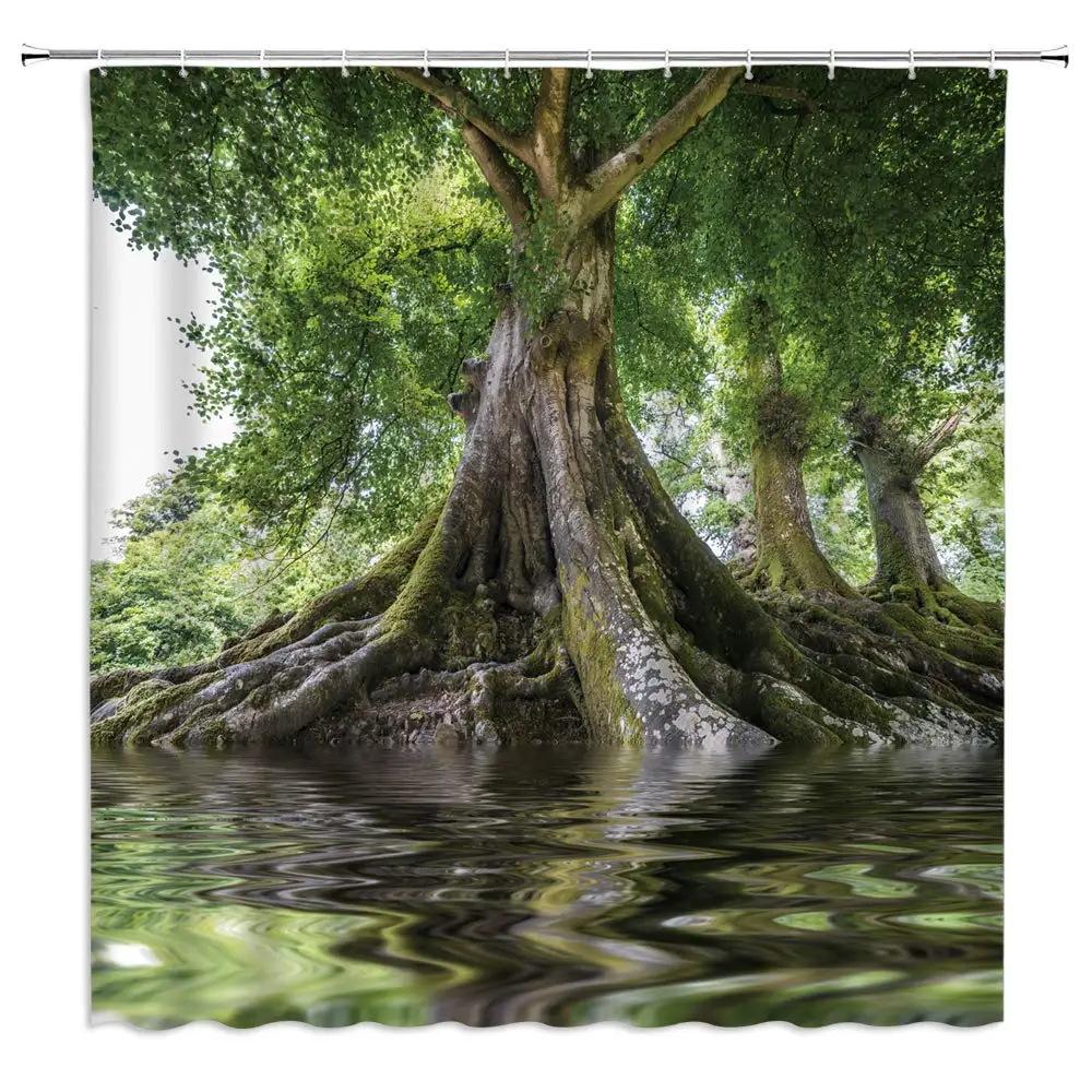 

Tree Shower Curtain Ancient Tree by The River Country Style Polyester Fabric Bathroom Accessories 70Ã—70 Inch with Hook Hole