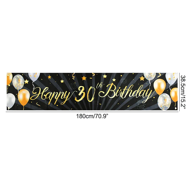 Black Gold Happy Birthday Banner Balloon Flag Adult 30th 40th 50th 60th Birthday Party Decoration Supplies Bunting Anniversary