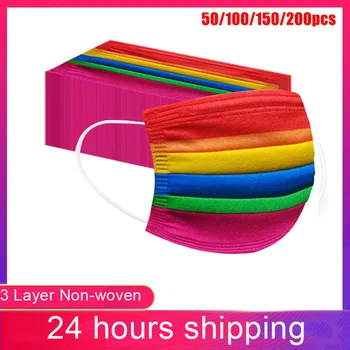 

50/100/150/200Pcs Color Disposable Face Mask 3 Layer Non-woven Kids Masks Rainbow Pattern Filter Breathable Earloop Mouth Mask
