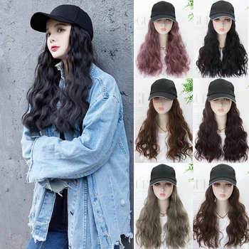 

DIANQI long wave hat wig synthetic natural wigs black / brown wave 22 inch naturally connect adjustable hat wig for girl party