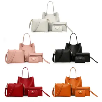 

THINKTHENDO 4pcs Women Shoulder Bag PU Solid Color Casual Style Crossbody Clutch Card Bag