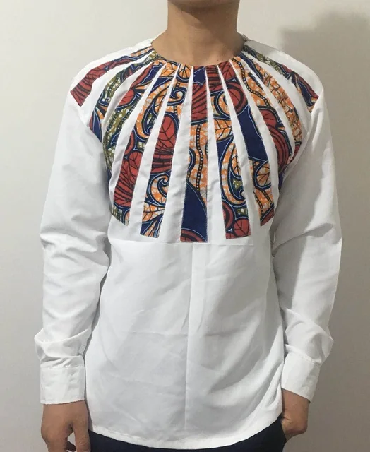Африканская мода мужские рубашки с длинным рукавом Дашики Белый/восковый