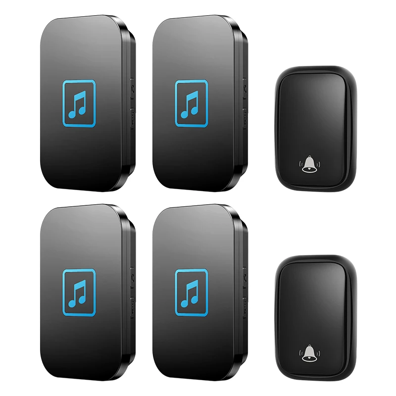 CACAZI Self-powered Home Wireless Doorbell Waterproof No Battery Button US EU UK Plug 2 Transmitter 4 Receiver 60 Chime 0-110 DB |