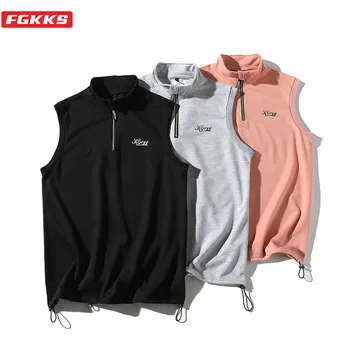 

FGKKS Trend Brand Men Tank Tops Spring New Men's Stand Collar Casual Tank Male Fashion Simple Wild Tank Tops