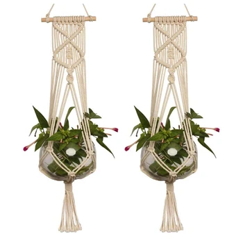 

Hemp Rope Flower Pot Basket Hand Knitted Plant Hangers Garden Decoration Suspension Type Net Pocket Greening Decorations