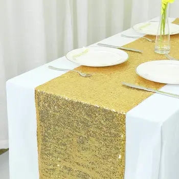 

Gold Glitter Sequin Table Runner 30X275CM for Wedding Banquet Party Decoration Christmas Table Embroidery Shining Table Cloth