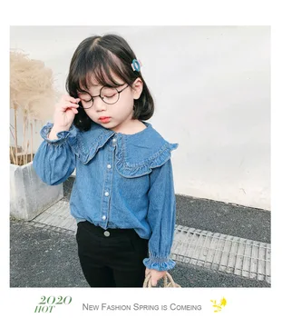 

2019 New Spring item Girl Jeans Shirt Long Sleeve Denim Blouse