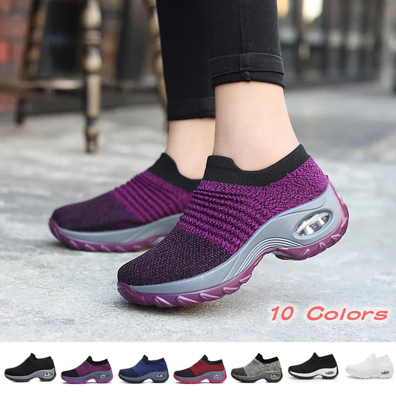Sneakers Platform Walking-Shoes Womens Slip-On Casual Fashion Mesh Breathable Outdoor-Cushioning