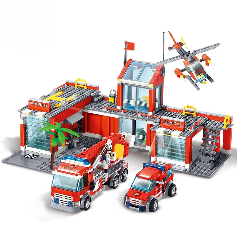 

8051 Fire Station Model Blocks Compatible Lepining City Building Blocks Plastic DIY Bricks Educational Toys For Children Gift