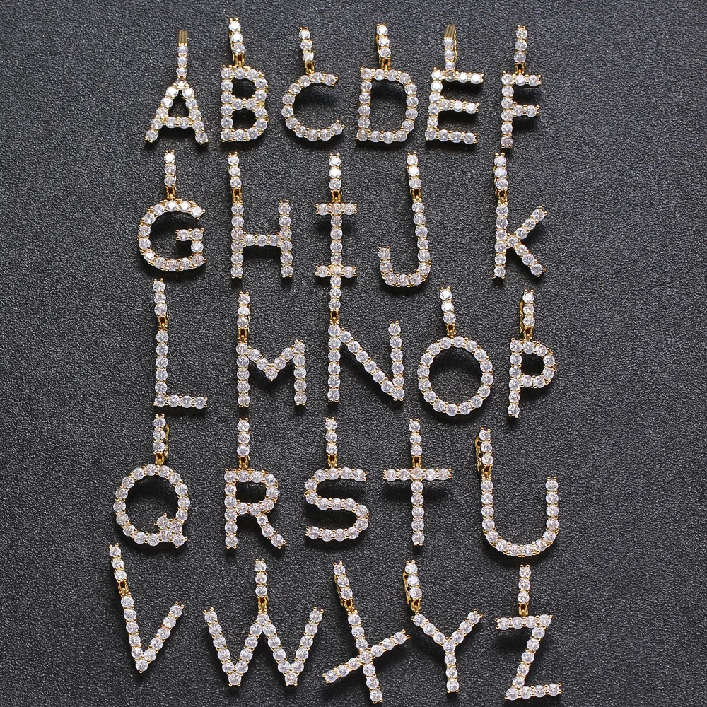 Men Zircon Name Initial Tennis Letter Necklaces & Pendant Gold Silver Color Hip Hop Jewelry for Women with Stainless Steel Chain