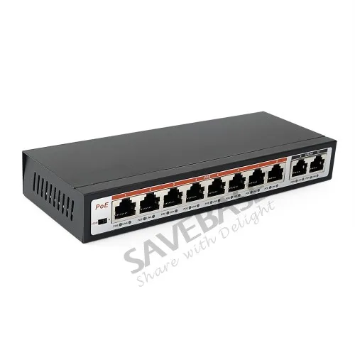 10 портов 100M PoE+ коммутатор 8 портов PoE+(Plus) 802.3af/at 30W 2 Uplink Ethernet