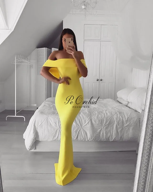 PEORCHID желтое платье подружки невесты с открытыми плечами Vestiti Da Damigella длинное простое свадебное платье