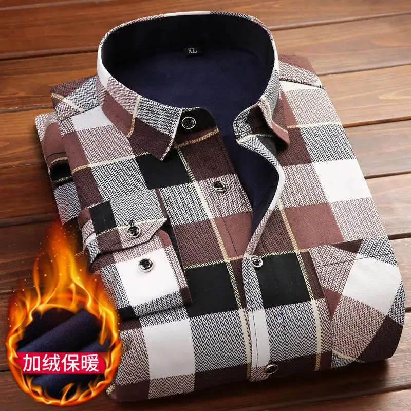 Новинка, мужские зимние Клетчатые Фланелевые меховые плотные Рабочие Рубашки с длинным рукавом, флисовые теплые рубашки с длинным рукавом для мужчин