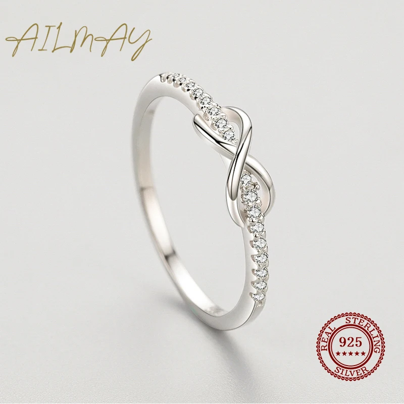925 Sterling Silver Infinity Love Infinite CZ Rings Women Wedding Engagement Fine Female Jewelry