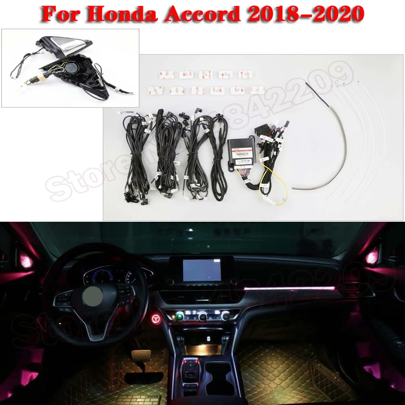 

Ambient Light Set For Honda Accord 2018-2020 Button And APP Control Decorative LED 64 colors Atmosphere Lamp illuminated Strip