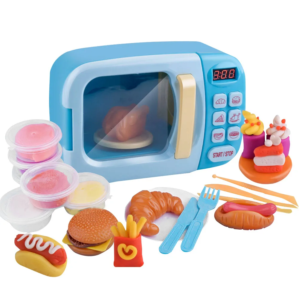 

Baby Electric Simulation Microwave Oven With Light Rotate Playset Kids Educational Pretend Play House Burger Foods Kitchens Toys